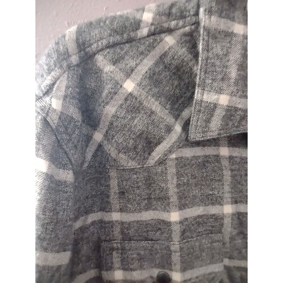 Lucky Brand Shirt Mens Medium Gray Plaid Saturday Stretch Snap Flannel - Picture 2 of 11